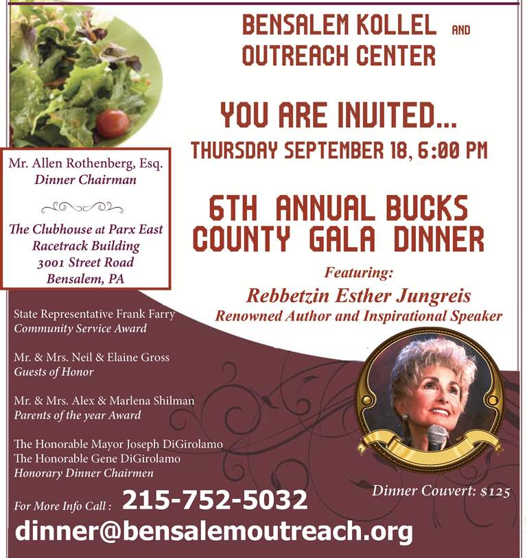Bensalem Outreach Center Local Dinner Thursday Sept 18 6 PM