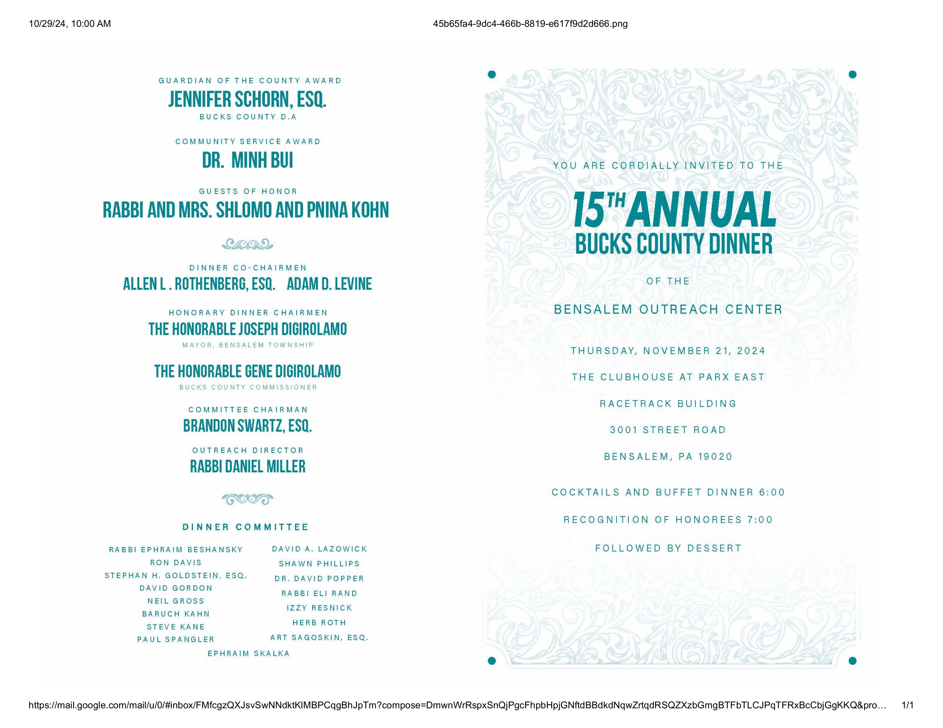 BJOC 15th Annual Bucks County Dinner