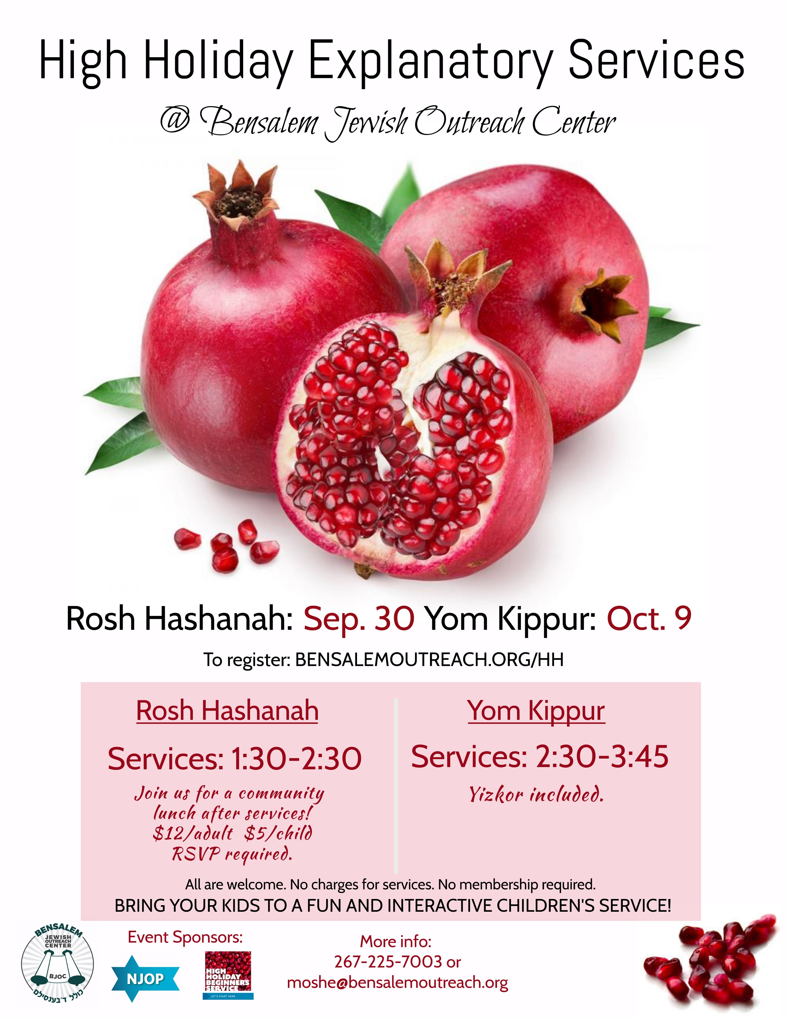 High Holiday's Explanatory Services and Rosh Hashanah Meals